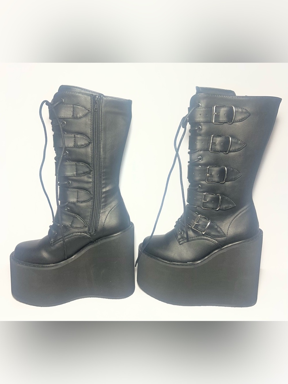 NIB Demons Swing 220 Black Mid Calf Boots Size 6 Zip Up Goth Punk Emo Grunge - Picture 3 of 9